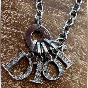 Dior Silver Crystal Letter Necklace